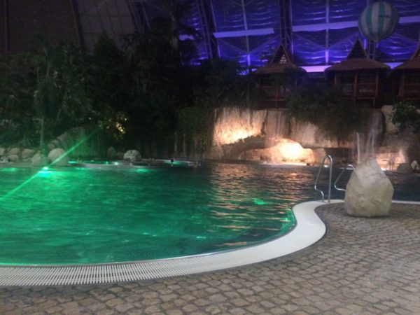 Tropical Islands lagoon at night