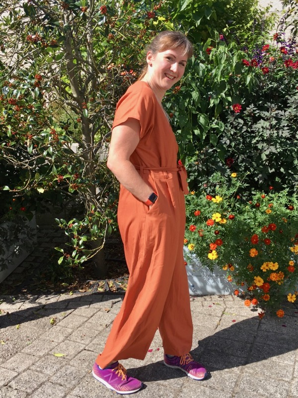 An orange Zadie jumpsuit sewn in a day – FehrTrade