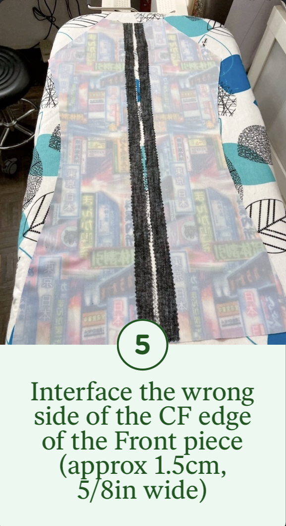 5- Interface the wrong side of the CF edge of the Front piece (approx 1.5cm wide)