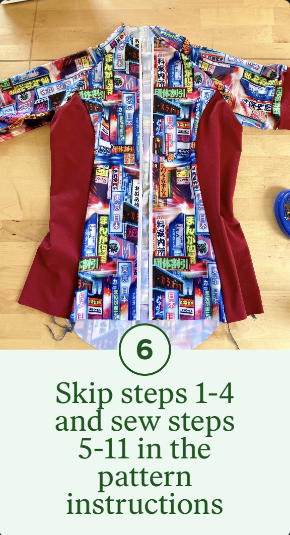 6- Skip steps 1-4 and sew steps 5-11 in the pattern instructions